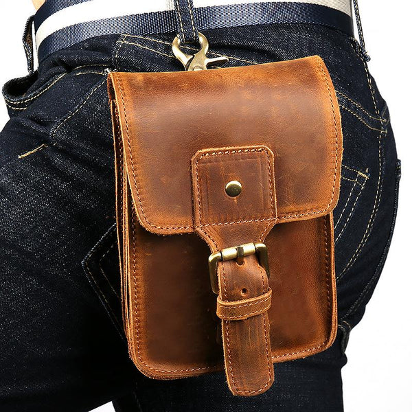 Vintage Brown Leather Men's Belt Pouch Cell Phone Holster Belt Bag For Men - imessengerbags