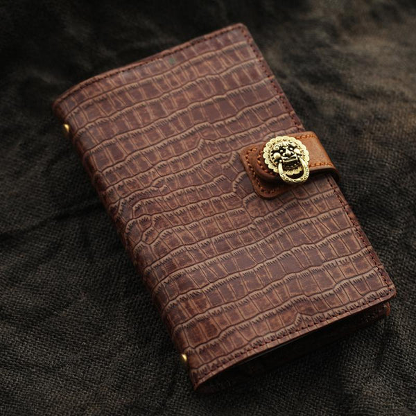 Creative Handmade Leather A6 Journal Travel Notepad Brown Notebook For Men - imessengerbags