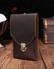 Cool Dark Brown Leather Mens Belt Pouch Mini Waist Bag Belt Bags For Men