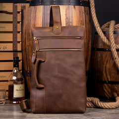 Casual Brown Leather Mens Large Sling Pack Sling Bag Chest Bag One Shoulder Backpacks for Men - imessengerbags