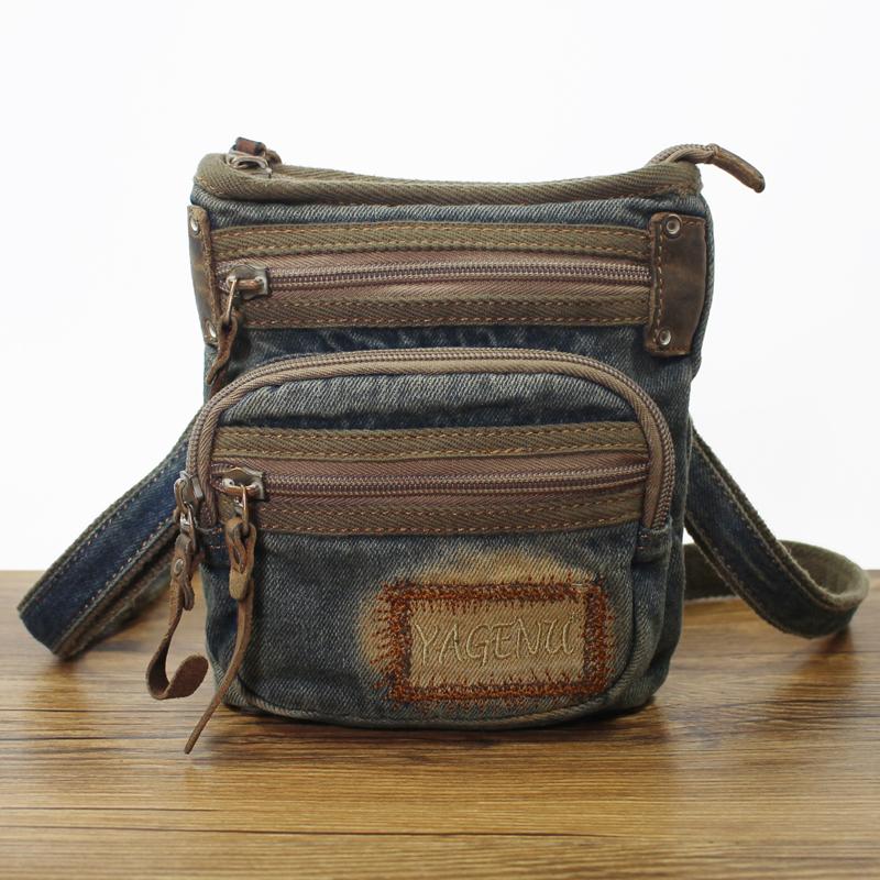 Blue Denim Mens Casual Small Vertical Messenger Bag Jean Belt Bag Belt Pouch For Men - imessengerbags