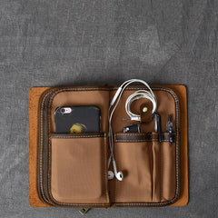 Brown Leather Mens Bifold Canvas Travel Clutch Bag Long Wallet For Men - imessengerbags