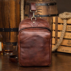 Casual Brown Leather Mens Sling Pack Sling Bags Chest Bags Brown One Shoulder Backpack for Men - imessengerbags