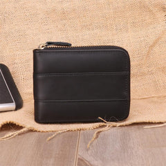 Fashion RFID Black Leather Men's Zipper Small Wallet Brown Zipper billfold Wallet For Men - imessengerbags