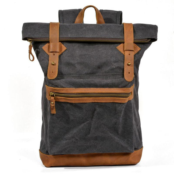 Waxed Canvas Leather Mens Cool Backpack Canvas Travel Backpack Canvas School Backpack for Men - imessengerbags