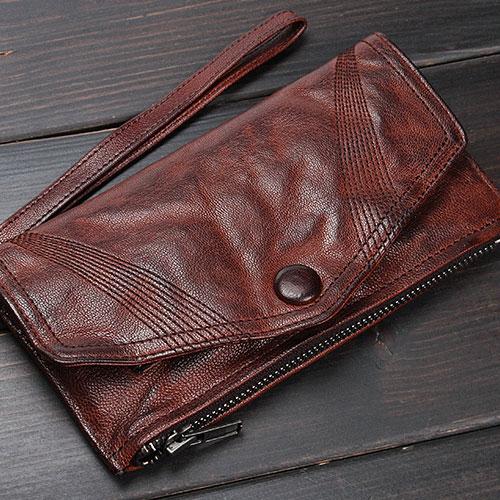 Handmade Mens Cool Long Leather Chain Wallet Cards Biker Trucker Wristlet Wallet - imessengerbags