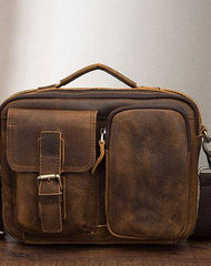 Vintage Brown Leather Small Messenger Bag Small Side Bag Shoulder Bag For Men