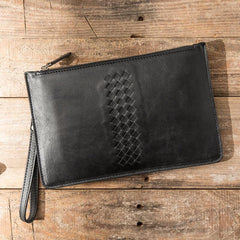 Black Cool Leather Mens Wristlet Bag Long Zipper Clutch Wallet Long Wallet Envelope Bag for Men - imessengerbags