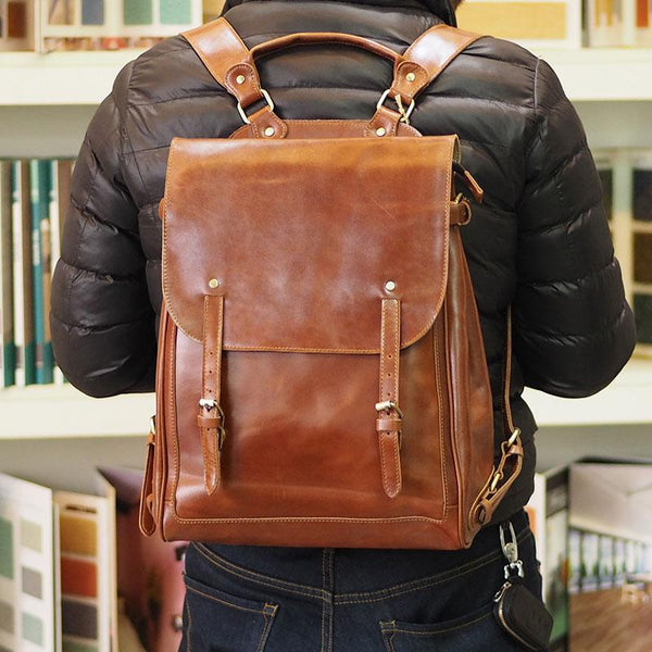 Vintage Mens Leather 15inch Laptop Backpack Leather School Backpack Travel Backpack for Men - imessengerbags