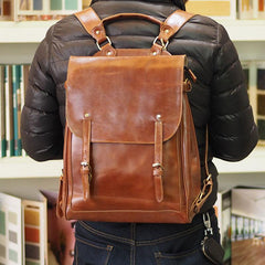 Vintage Mens Leather 15inch Laptop Backpack Leather School Backpack Travel Backpack for Men - imessengerbags