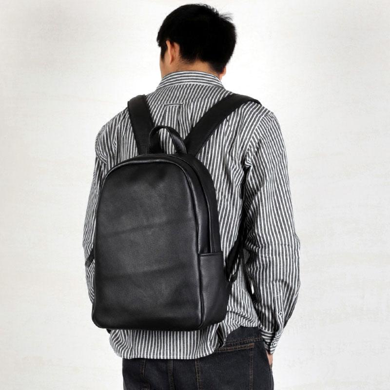 Genuine Leather Mens Cool Backpack Sling Bag Large Black Travel Bag Hiking Bag for men - imessengerbags