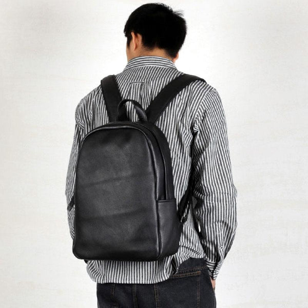 Genuine Leather Mens Cool Backpack Sling Bag Large Black Travel Bag Hiking Bag for men - imessengerbags