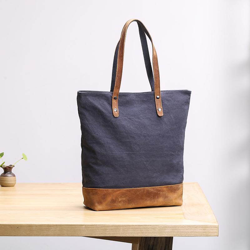 Canvas Leather Mens Womens 15" Gray Tote Bag Handbag Tote Bag Shoulder Bag Tote Purse For Men - imessengerbags