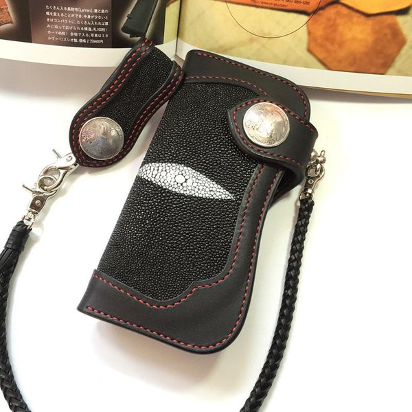 Handmade Leather Biker Wallet Mens Cool Chain Wallet Trucker Wallet with Chain - imessengerbags