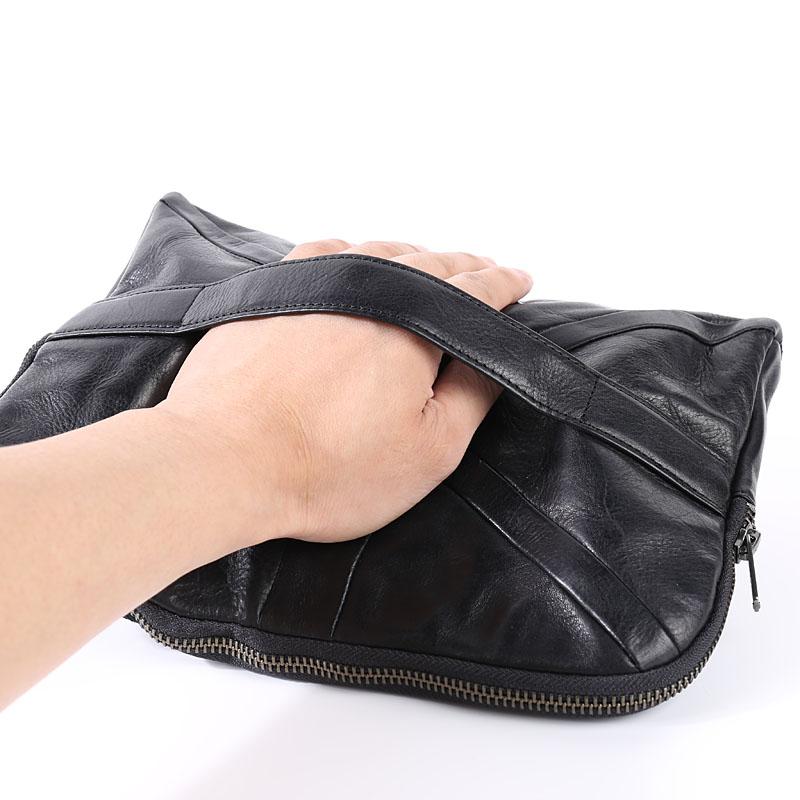 Cool Black Leather Business Mens Clutch Black Hand Bag Great Britain Zipper Clutch Wristlet Large Clutch for Men