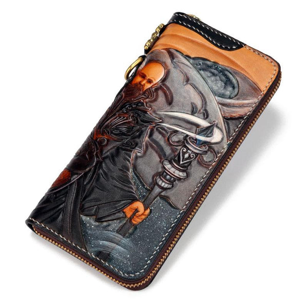 Handmade Leather Taming Dragon Mage Mens Chain Biker Wallet Cool Leather Wallet With Chain Wallets for Men - imessengerbags