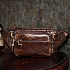 Black Leather Mens Fanny Pack Dark Brown Waist Bag Hip Pack Belt Bag Bumbag for Men