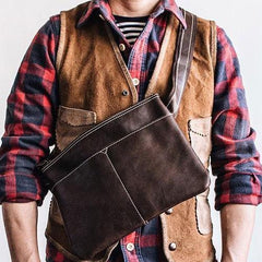 Genuine Leather Mens Cool Small Messenger Bag iPad Bag Chest Bag Bike Bag Cycling Bag for men - imessengerbags