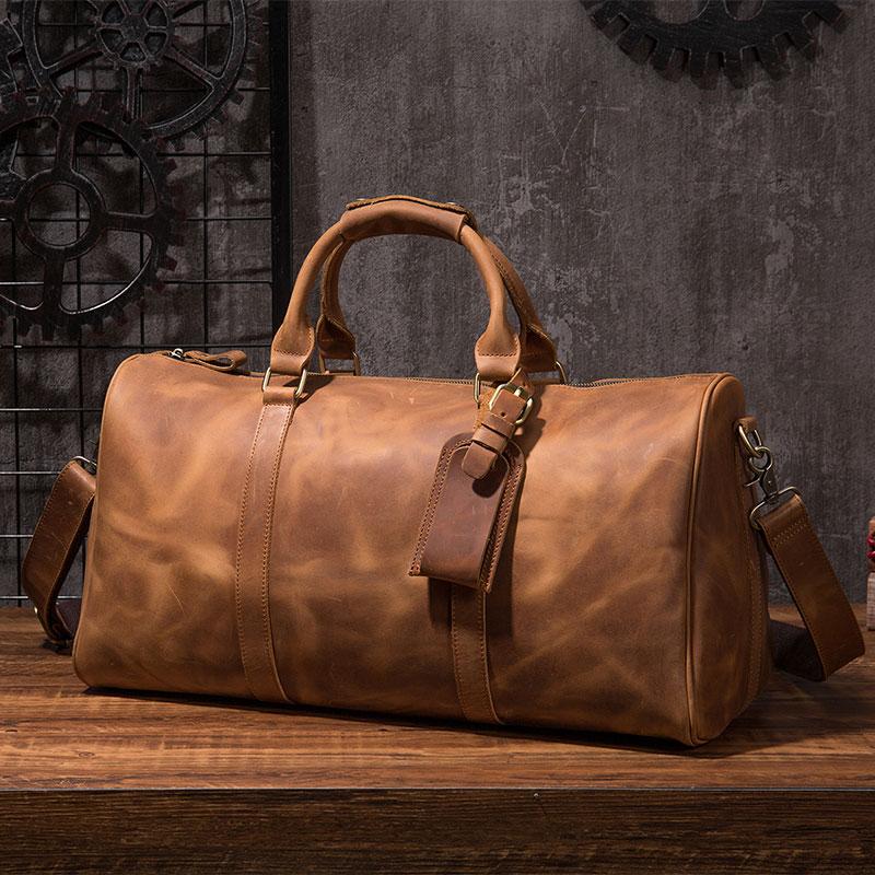 Cool Leather Mens Overnight Bag Weekender Bags Vintage Travel Bags Duffle Bags for Men