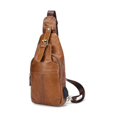 Cool Leather Brown Men's Sling Bag Chest Bag One Shoulder Backpack For Men