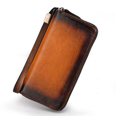 Handmade Leather Men's Zipper Long Wallet Clutch Wallet Wristlet Wallet For Men - imessengerbags