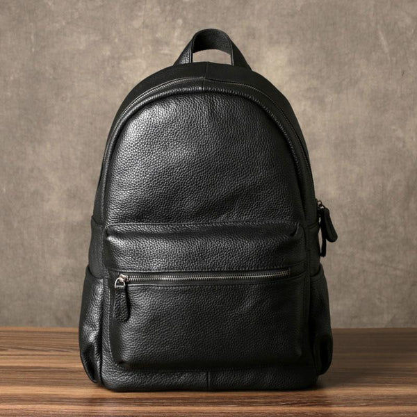 Genuine Leather Mens Cool Backpack Sling Bag Large Black Travel Bag Hiking Bag for men - imessengerbags