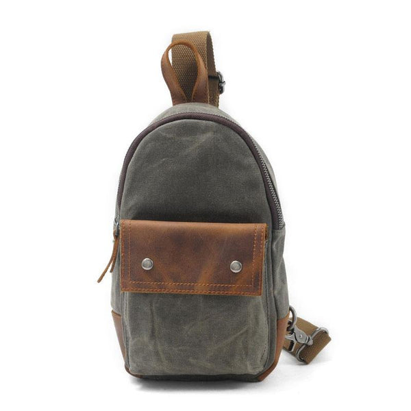 Cool Waxed Canvas Leather Mens Chest Bag Sling Bag One Shoulder Packs for men - imessengerbags