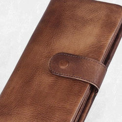 Handmade Leather Mens Cool Long Leather Wallet Bifold Clutch Wallet for Men