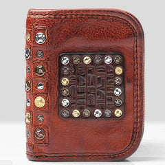 Handmade Mens Cool billfold Leather Wallet Men Small Zipper Wallets Bifold for Men - imessengerbags