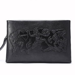 Genuine Leather Mens Urban Cohort Clutch Cool Slim Wallet Zipper Clutch Wristlet Wallet for Men