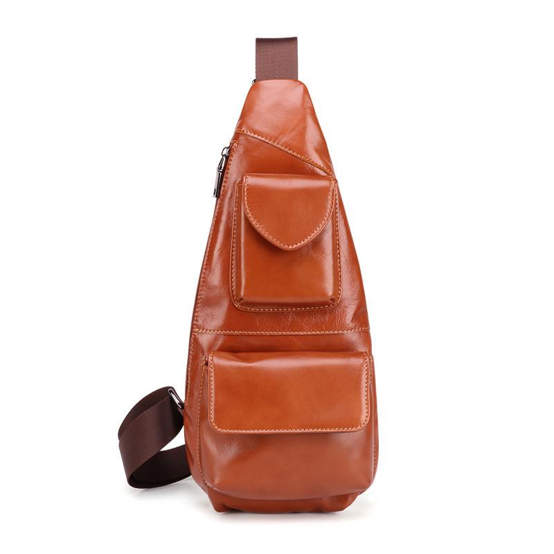 Dark Brown MENS LEATHER One Shoulder Backpack Sling Bag Coffee Chest Bag For Men - imessengerbags