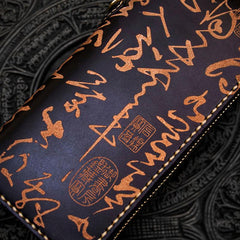 Handmade Leather Mens Chain Chinese Handwriting Biker Wallet Cool Leather Wallet Long Phone Wallets for Men - imessengerbags