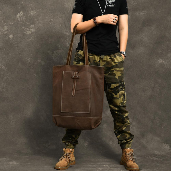 Leather Mens Womens 16" Brown Large Shoulder Bag Tote Bag Large Side Bag For Men - imessengerbags
