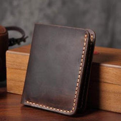 Handmade Leather Mens Cool Slim Leather Wallet Men Small Wallets Bifold for Men - imessengerbags