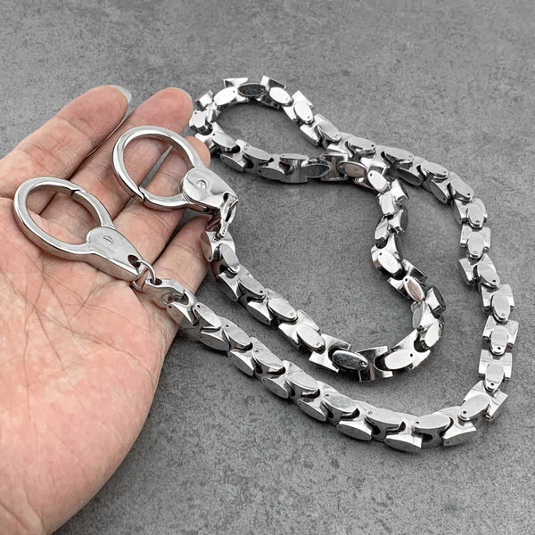 Badass Silver Long BIker Wallet Chain Pants Chain STAINLESS STEEL Wallet Chain For Men - imessengerbags