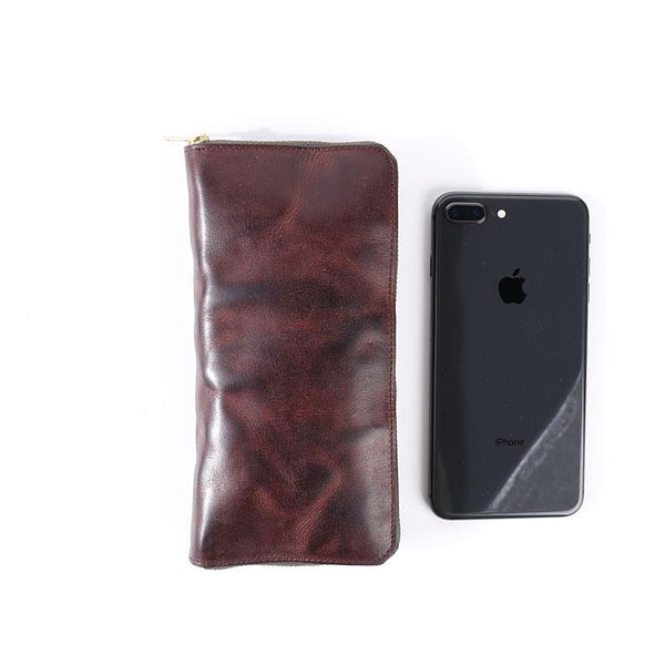 Cool Leather Mens Coffee Long Wallet Zipper Clutch Bag Phone Wallet Long Wallet For Men