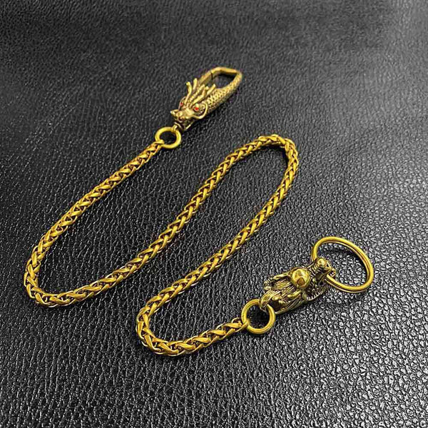 Cool Brass 18" Mens Chinese Dragon Key Chain Pants Chain Wallet Chain Motorcycle Wallet Chain for Men