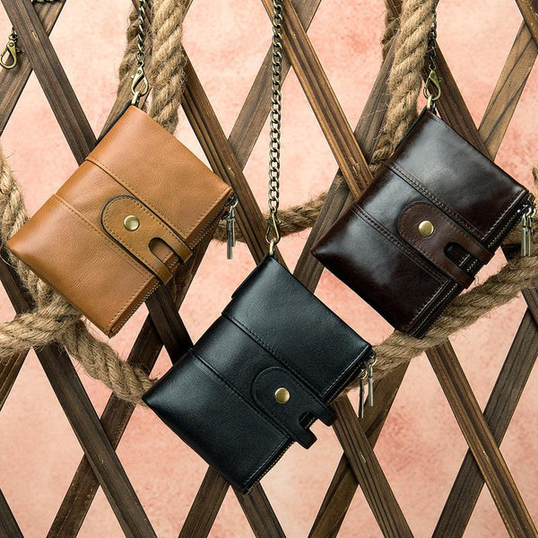 Cool Brown Leather Men's Biker Chain Wallet Black Small Wallet with Chain For Men - imessengerbags