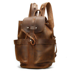 Vintage Leather Men's Barrel Backpack Travel Backpack Brown College Backpack For Men - imessengerbags