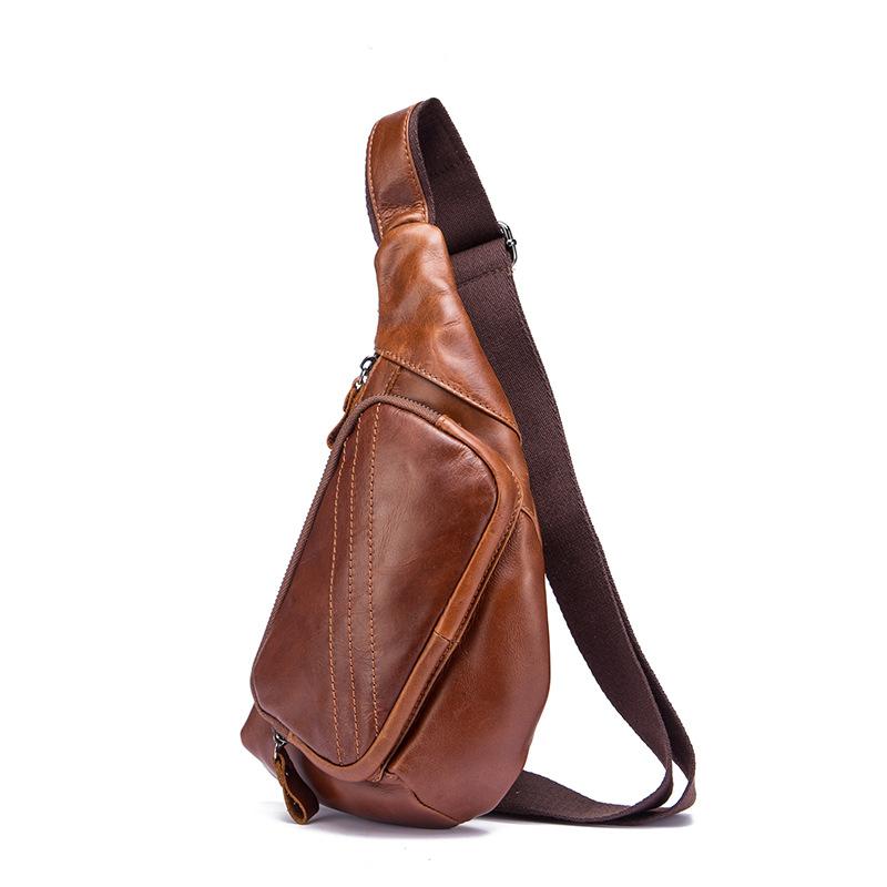 Cool Brown Leather Men's Sling Bag Chest Bag One Shoulder Backpack For Men