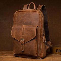 Casual Brown Large Leather Mens 15 inches Travel Backpack Computer Backpack School Backpack for Men - imessengerbags