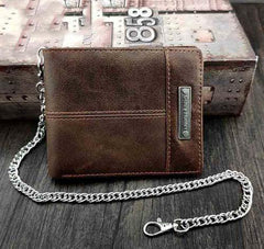 Badass Brown Leather Men's Bifold Small Biker Wallets Chain Wallet Brown Wallet with chain For Men - imessengerbags