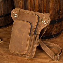 Brown Leather 8 inches Mens Small Messenger Bags Chest Bags Sling Bags for Men - imessengerbags