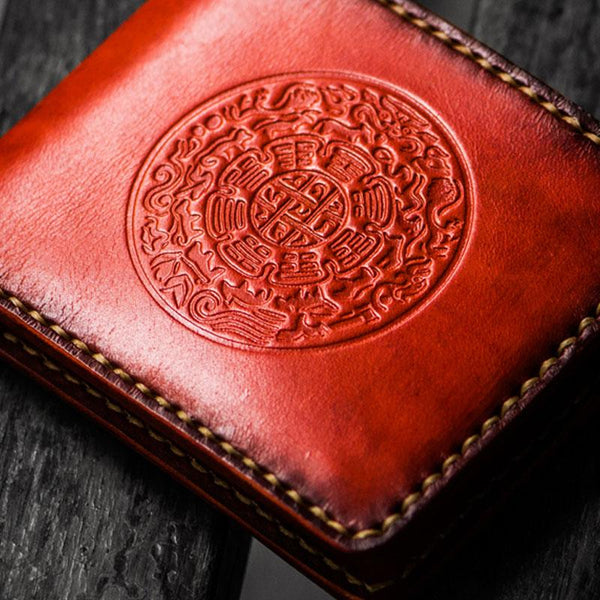 Handmade Leather Tibetan Tooled Mens billfold Wallet Cool Leather Wallet Slim Wallet for Men - imessengerbags