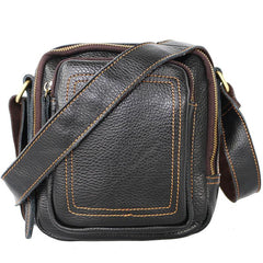 Black Cool Leather Mens Small Postman Bag Vertical Messenger Bag Black Courier Bags For Men - imessengerbags