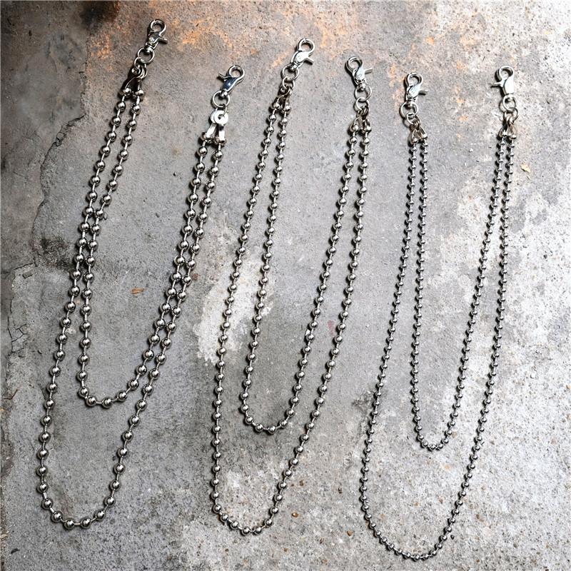 Cool Silver Mens Womens Beaded Pants Chain Long Double Wallet Chain For Men