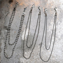 Cool Silver Mens Womens Beaded Pants Chain Long Double Wallet Chain For Men - imessengerbags