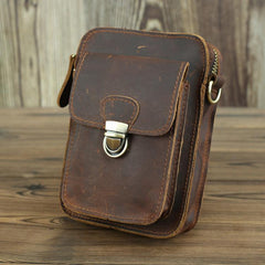 Brown Cool Leather Men Belt Pouch Vintage Coffee Waist Bag Belt Bag Hip Bag Mini Side Bag for Men - imessengerbags