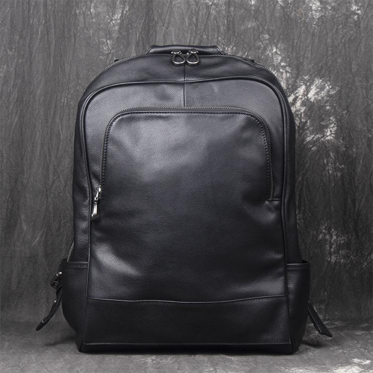 Black Leather Mens 14inch Laptop Backpack Backpacks School Backpack Travel Backpack for Men - imessengerbags