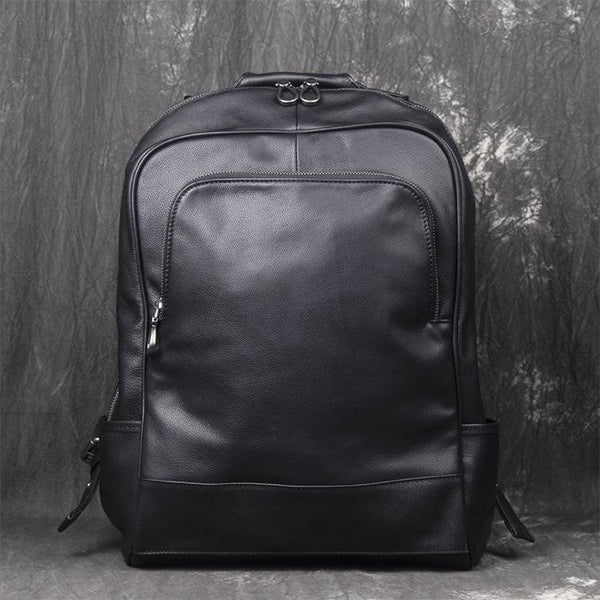 Black Leather Mens 14inch Laptop Backpack Backpacks School Backpack Travel Backpack for Men - imessengerbags